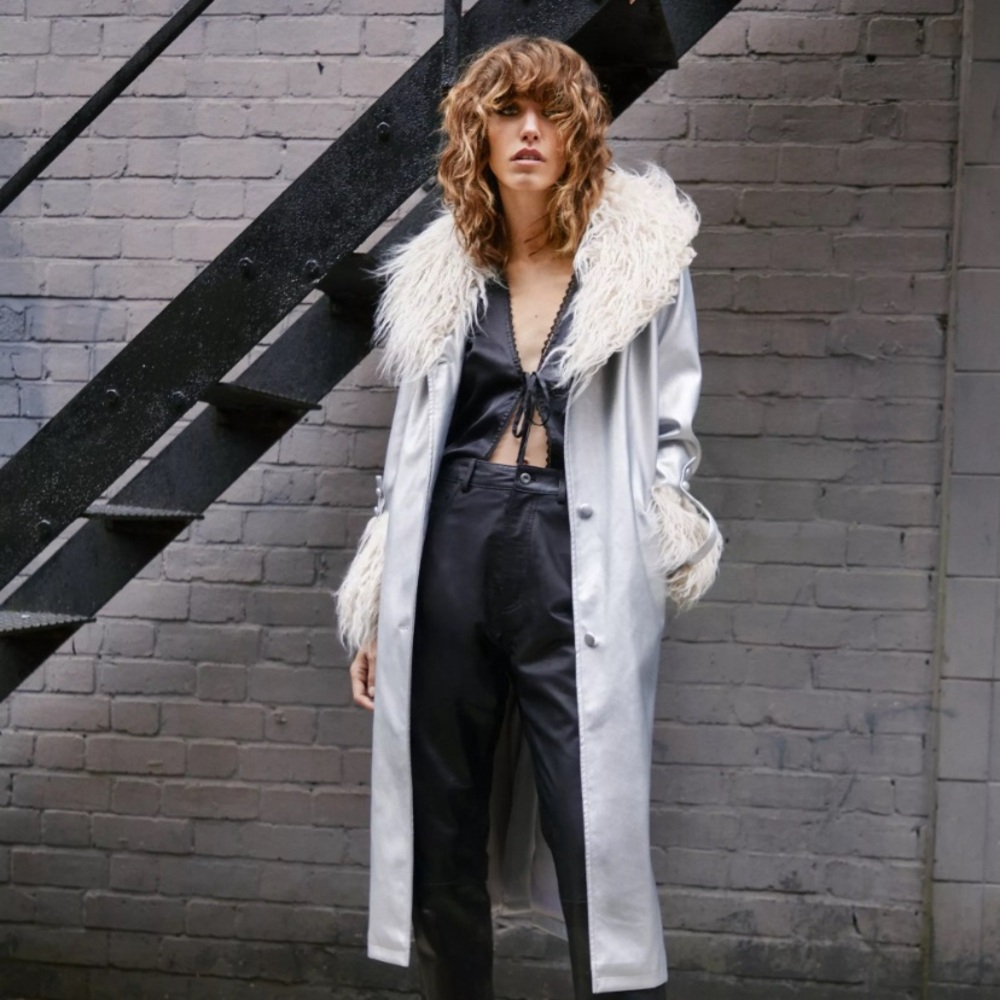 NWT Nasty Gal Premium Faux Shearling Fur Collar Trench Coat